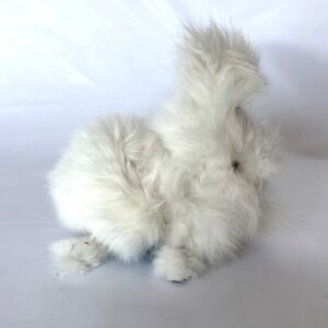Vintage Wind Up Jumping Bunny Rabbit Real Fur Mechanical Toy White Pink Eyes 5in